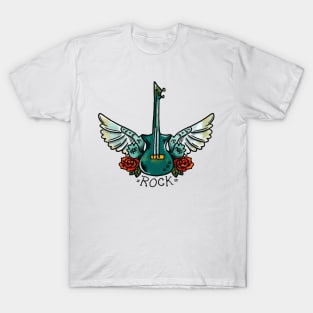 ROCK: Guitar Wings and Roses T-Shirt